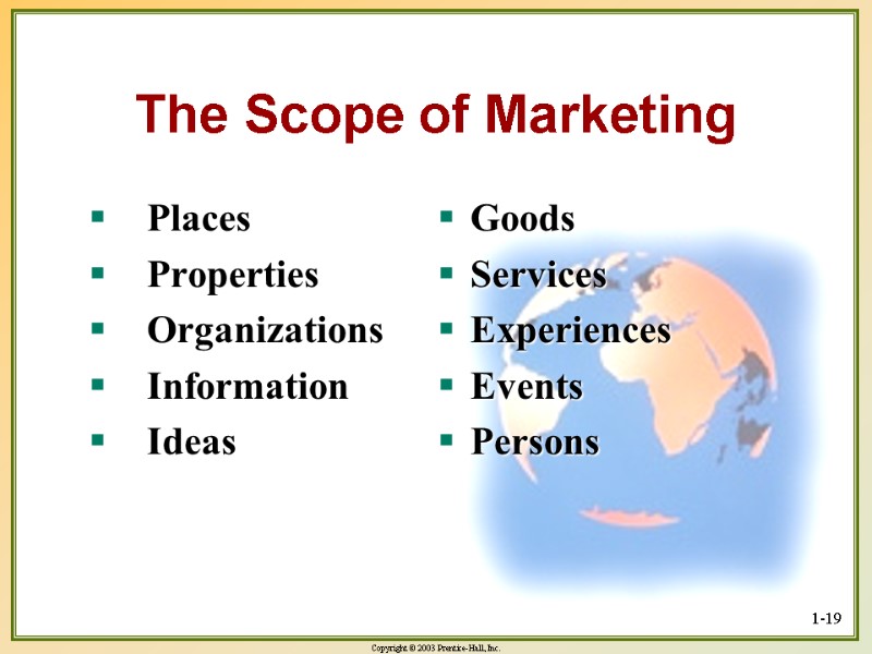 1-19 The Scope of Marketing Places Properties Organizations Information Ideas   Goods Services